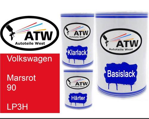 Volkswagen, Marsrot 90, LP3H: 500ml Lackdose + 500ml Klarlack + 250ml Härter - Set, von ATW Autoteile West.